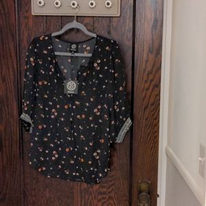 Bobeau black floral blouse